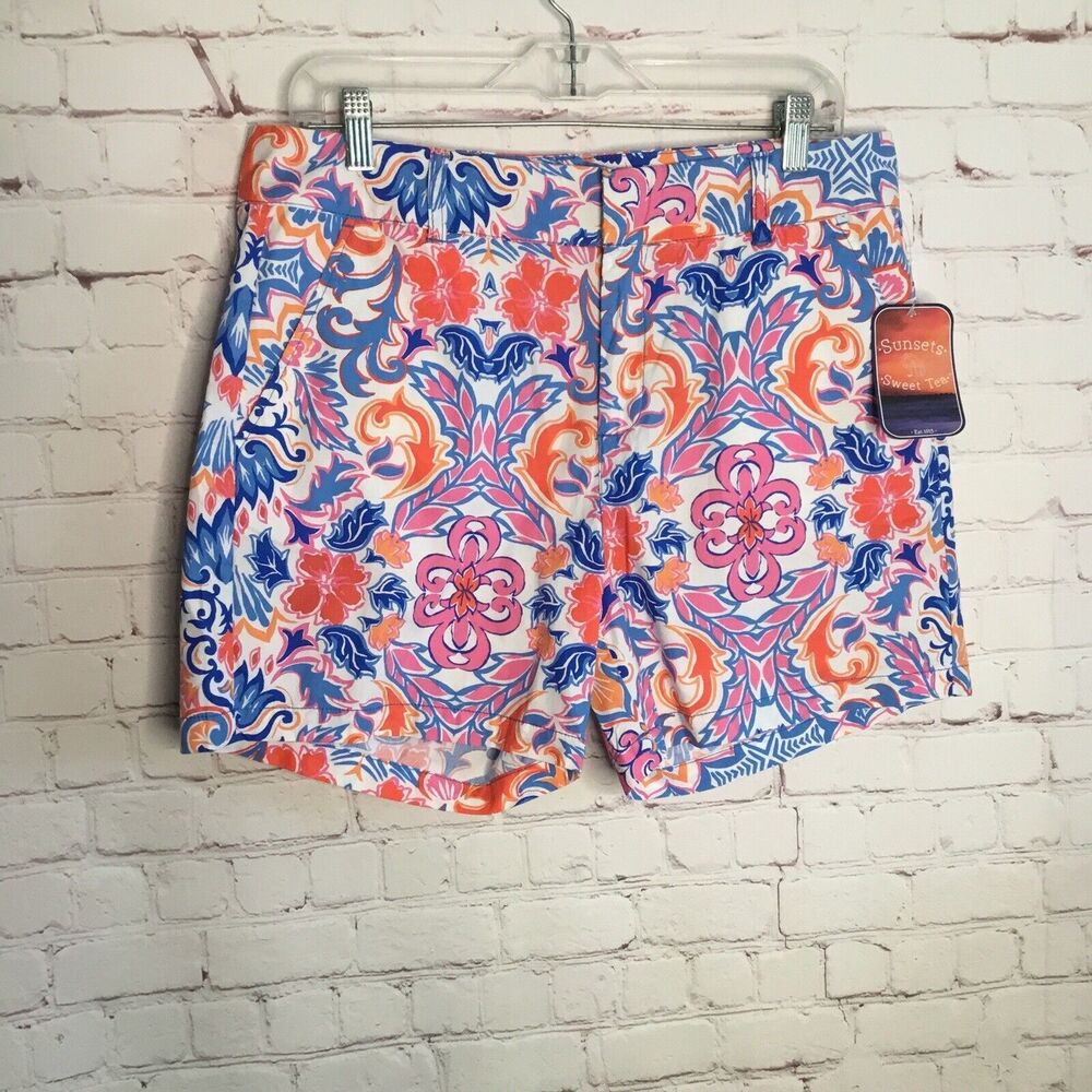 Sunsets &Sweet Beachy Shorts Womens size 12 Bora Bora Pink‎ blue